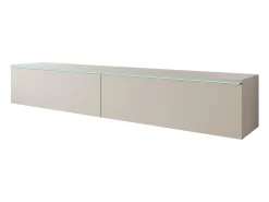 Móvel de TV moderno 180 cm para sala – 2 portas, sem puxadores, acabamento mate, de chão ou suspenso, bege caxemira