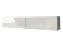Móvel de TV moderno 140 cm para sala – 2 portas sem puxadores, corpo branco mate / frentes branco brilho, de chão ou suspenso