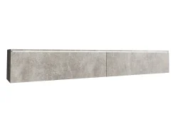 Móvel de TV moderno 180 cm para sala com LED – 2 portas, sem puxadores, betão fosco, de chão ou suspenso