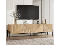 Móvel de TV moderno 163,5x40x45 cm - Armazenamento de 4 portas - Textura 3D - MDF - Natural