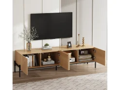 Móvel de TV moderno 163,5x40x45 cm - Armazenamento de 4 portas - Textura 3D - MDF - Natural