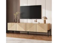 Móvel de TV moderno 163,5x40x45 cm - Armazenamento de 4 portas - Textura 3D - MDF - Natural