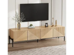 Móvel de TV moderno 163,5x40x45 cm - Armazenamento de 4 portas - Textura 3D - MDF - Natural