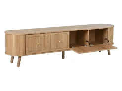 Móvel de TV moderno 180x38x47 cm - 4 portas - puxadores dourados - pés de madeira - natural