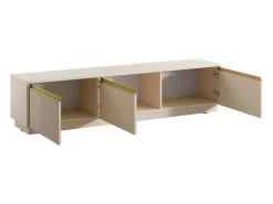 Móvel de TV suspenso ou de pousar com 3 portas MDF bege e dourado - POSINIA