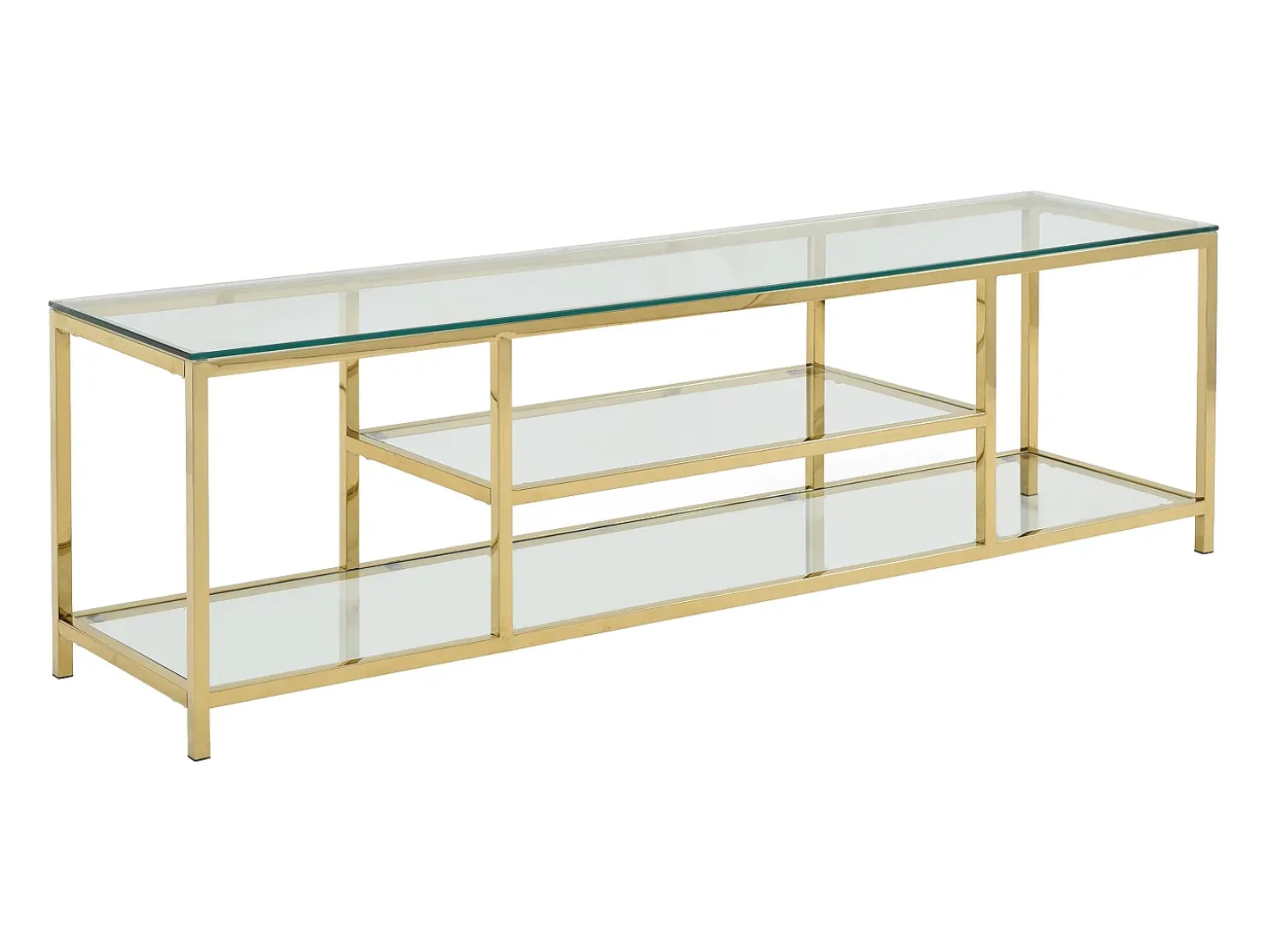 Móvel de TV vidro temperado e aço inoxidável transparente e dourado - RIMALI