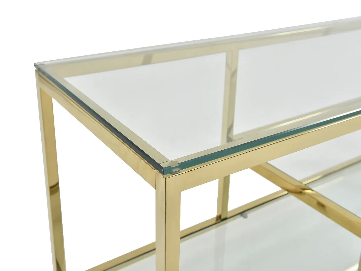 Móvel de TV vidro temperado e aço inoxidável transparente e dourado - RIMALI
