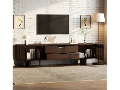 Móvel de TV 180x40x45 cm - con 2 gavetas e 2 portas de persiana - MDF - Cor nogueira