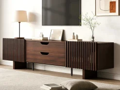 Móvel de TV 180x40x45 cm - con 2 gavetas e 2 portas de persiana - MDF - Cor nogueira
