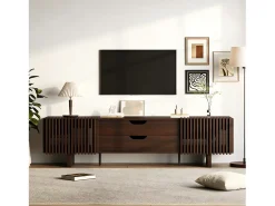 Móvel de TV 180x40x45 cm - con 2 gavetas e 2 portas de persiana - MDF - Cor nogueira