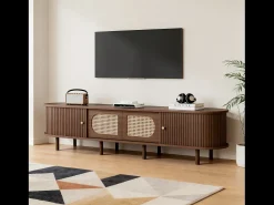Móvel de TV 180x40x40 cm - Design em rattan - 4 portas - MDF - Para TVs de até 80 polegadas - Marrom