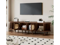Móvel de TV 180x40x40 cm - Design em rattan - 4 portas - MDF - Para TVs de até 80 polegadas - Marrom
