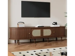 Móvel de TV 180x40x40 cm - Design em rattan - 4 portas - MDF - Para TVs de até 80 polegadas - Marrom
