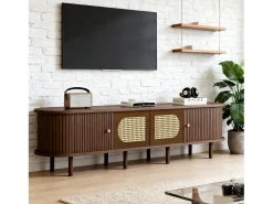 Móvel de TV 180x40x40 cm - Design em rattan - 4 portas - MDF - Para TVs de até 80 polegadas - Marrom