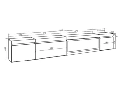 Móvel de TV, 288x35x45cm, TV de grande formato, Lareira eléctrica XXL, Suspensos, Preto