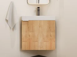 Móvel lavatório de canto suspenso natural claro com lavatório C56 x A50 x L39 cm MANODO