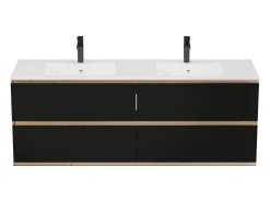 Móvel lavatório duplo de encastrar cor natural clara e preto 150 cm - SABURI
