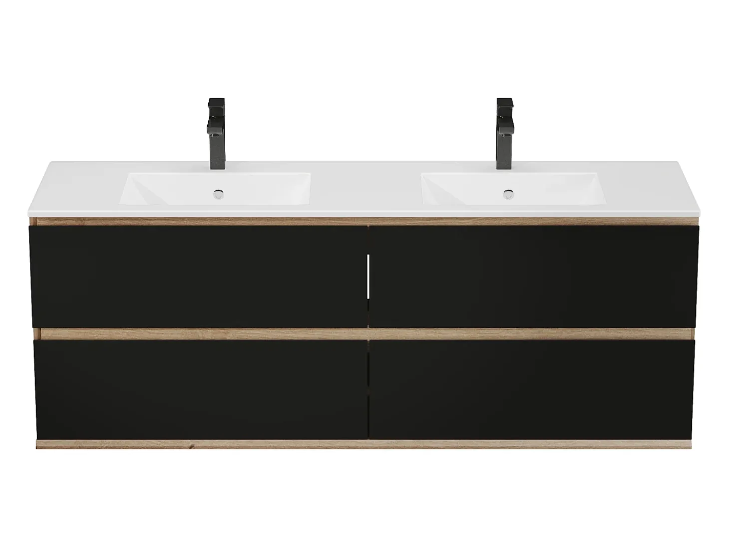 Móvel lavatório duplo de encastrar cor natural clara e preto 150 cm - SABURI