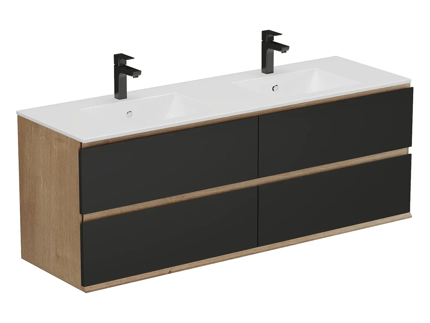 Móvel lavatório duplo de encastrar cor natural clara e preto 150 cm - SABURI