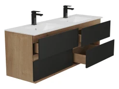 Móvel lavatório duplo de encastrar cor natural clara e preto 150 cm - SABURI