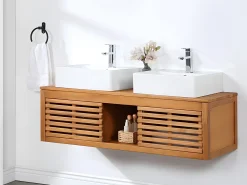 Móvel lavatório duplo em madeira de acácia - Móvel de casa de banho - 130 cm - PENEBEL