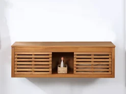 Móvel lavatório duplo em madeira de acácia - Móvel de casa de banho - 130 cm - PENEBEL