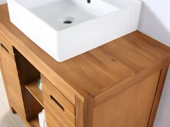 Móvel lavatório duplo em madeira de acácia - 90 cm - 1 espelho - 60 x 60 cm - PULUKAN