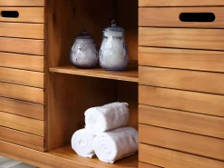 Móvel lavatório duplo em madeira de acácia - Móvel de casa de banho - 130 cm - PULUKAN