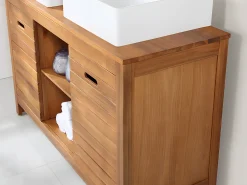 Móvel lavatório duplo em madeira de acácia - Móvel de casa de banho - 130 cm - PULUKAN
