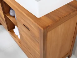 Móvel lavatório duplo em madeira de acácia - Móvel de casa de banho - 130 cm - PULUKAN