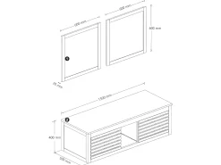 Móvel lavatório duplo em madeira de acácia e espelhos com contorno - 130 cm - PENEBEL