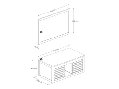 Móvel lavatório duplo em madeira de acácia e espelho com contorno - 90 cm - PENEBEL