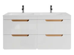 Móvel lavatório duplo suspenso cor natural e branco para casa de banho C120 cm ARUBA