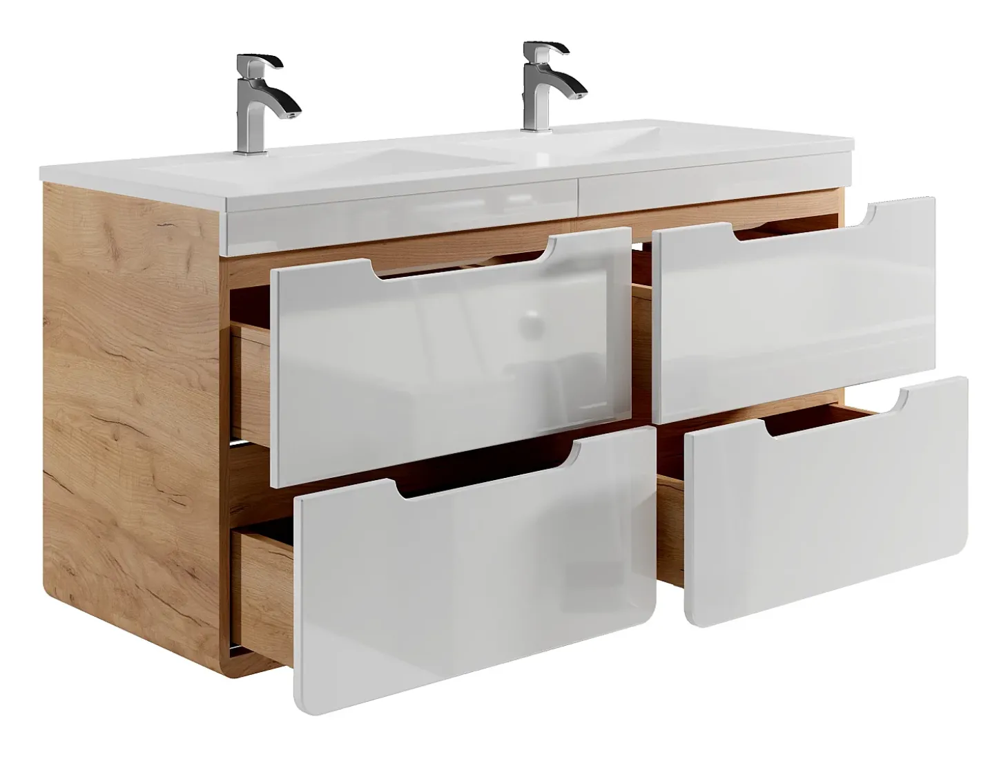 Móvel lavatório duplo suspenso cor natural e branco para casa de banho C120 cm ARUBA