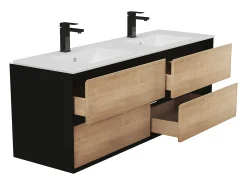Móvel lavatório individual de encastrar cor natural clara e preto 150 cm - LANNICK