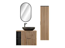 Móvel lavatório simples 80cm 2 nichos Espelho LED e coluna Gaia madeira e preto - Lavatório preto