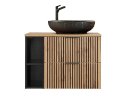 Móvel lavatório simples 80cm 2 nichos Espelho LED e coluna Gaia madeira e preto - Lavatório preto