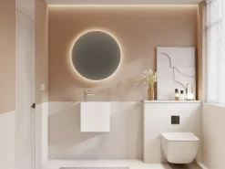 Móvel lavatório suspenso branco solid surface com nicho 40 cm - PUMORI