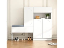 Móvel multifuncional para sapatos - com assento estofado - com 4 portas e 1 gaveta - Branco