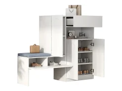 Móvel multifuncional para sapatos - com assento estofado - com 4 portas e 1 gaveta - Branco