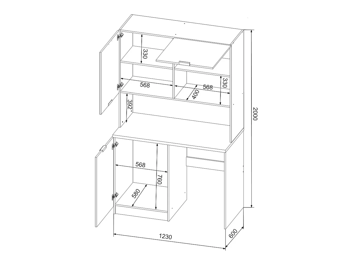 Móvel multifunção com plano de trabalho 120 cm branco e natural - CARMEO