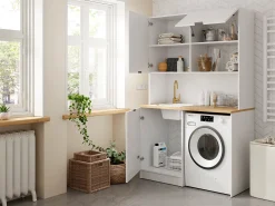 Móvel multifunção com plano de trabalho 120 cm branco e natural - CARMEO