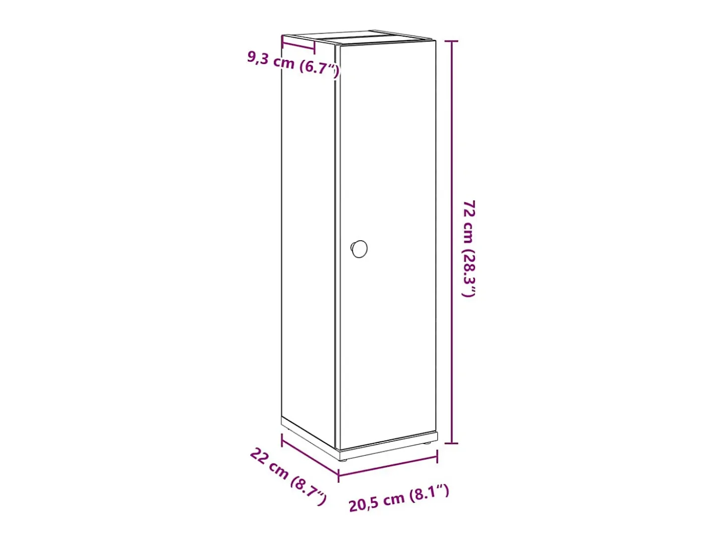 Móvel p/ casa de banho c/ suporte rolos 20,5x22x72cm cor sonoma