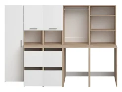 Móvel para 2 máquinas com arrumações natural claro e branco C269 x A184 cm - ERKANO