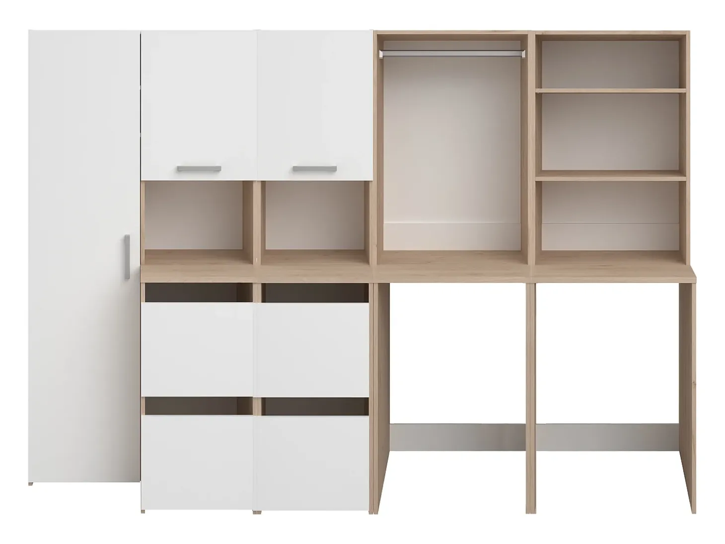 Móvel para 2 máquinas com arrumações natural claro e branco C269 x A184 cm - ERKANO