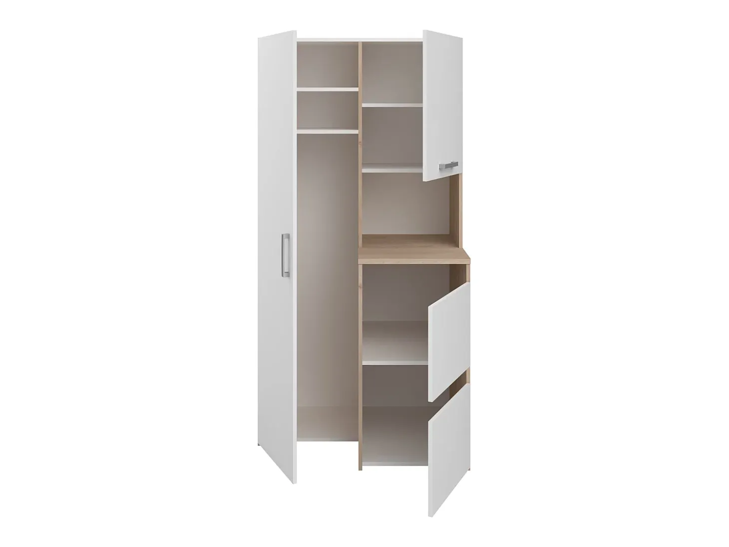 Móvel para 2 máquinas com arrumações natural claro e branco C269 x A184 cm - ERKANO