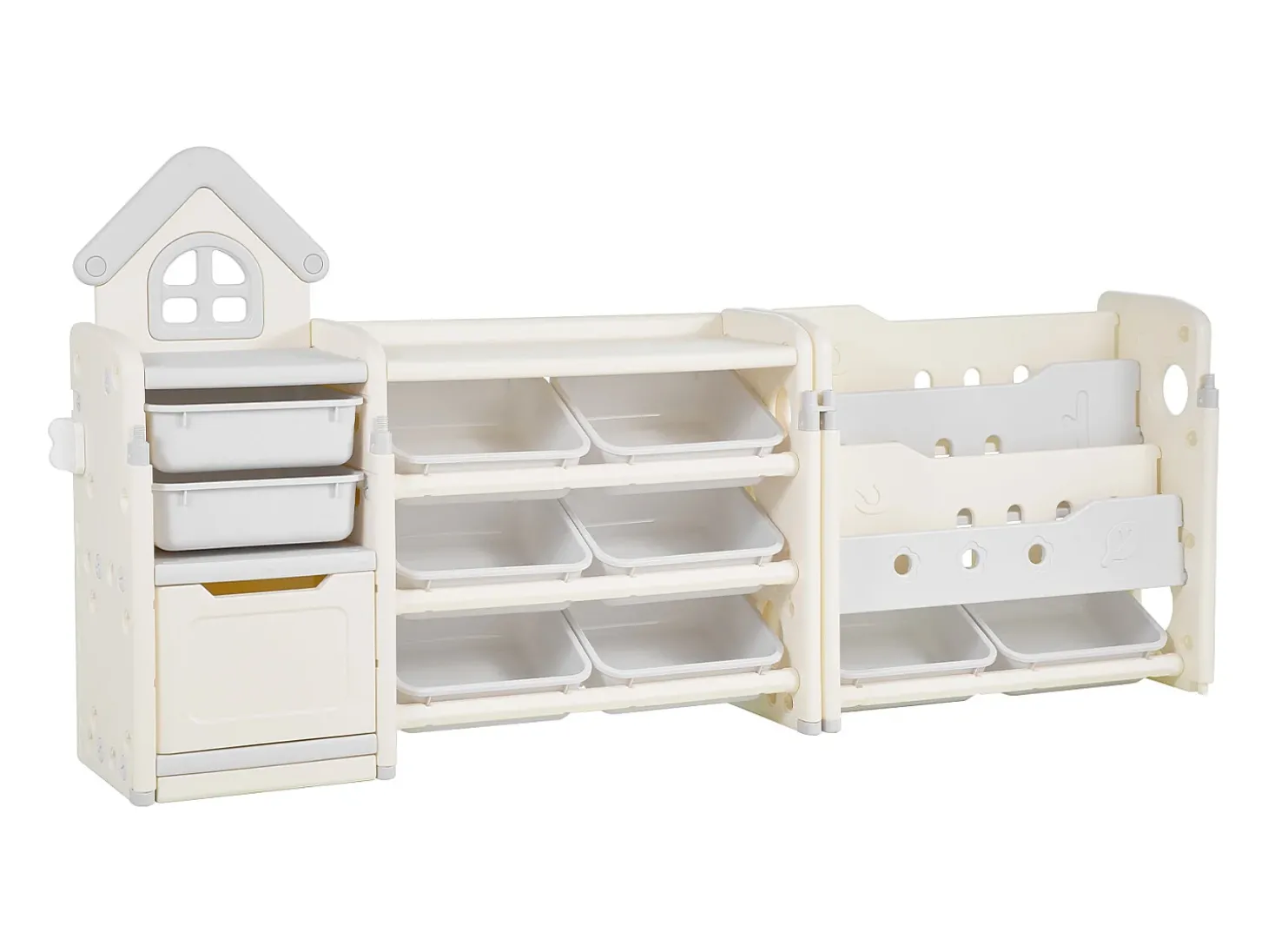 Móvel para Arrumação de Brinquedos Infantis SucceBuy, com 4 Níveis e Estante, Prateleira Organizadora de Brinquedos com 10 Caixas de Plástico Removíveis