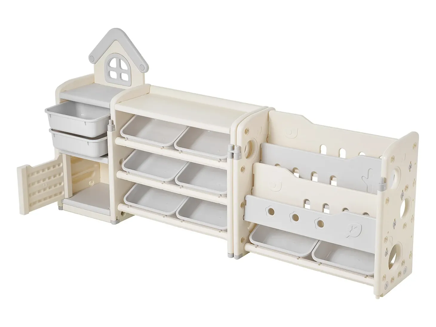 Móvel para Arrumação de Brinquedos Infantis SucceBuy, com 4 Níveis e Estante, Prateleira Organizadora de Brinquedos com 10 Caixas de Plástico Removíveis