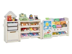 Móvel para Arrumação de Brinquedos Infantis SucceBuy, com Estante e Prancheta, com 4 Níveis e 10 Caixas de Plástico Removíveis, para Creches