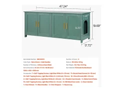 Móvel para Caixa de Areia SucceBuy Gato Armário Esconder Casa de Banho de Gato Interior, com 4 Portas e 2 Entradas, Nicho Esconder-areia em Madeira, 120x45x50 cm
